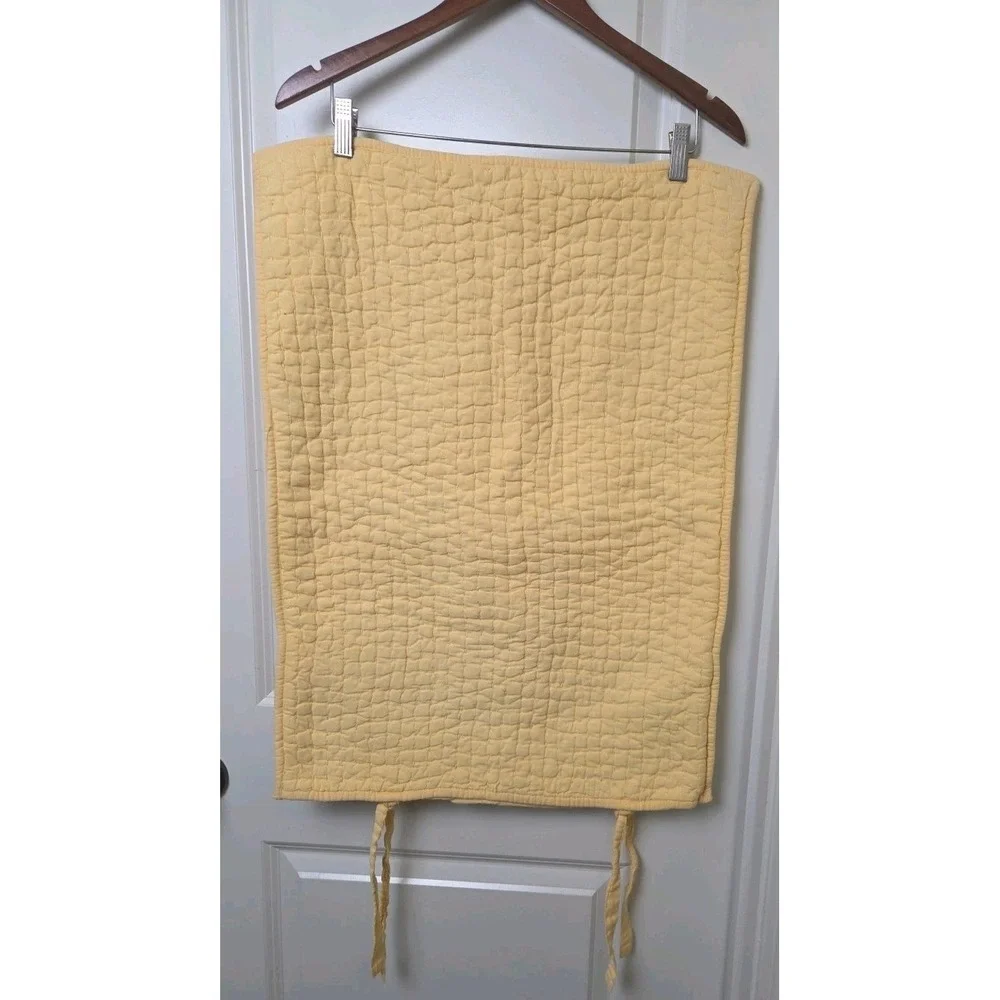 2 Pottery Barn Pick Stitch Quilted Standard Shams Cotton Linen Yellow Tie 2009